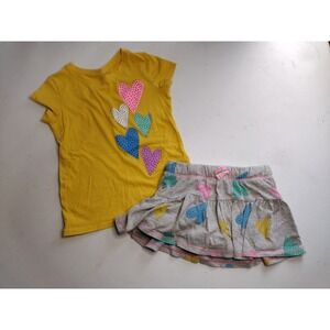Cat & Jack Girls Yellow Heart Graphic Tee and Gray Heart Skort Set XS 4/5